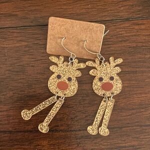 Gold Reindeer Dangling Earrings